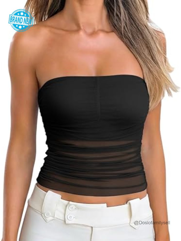 Strapless Mesh Tube Top Crop Top With Removable Bra Summer Party Going Out